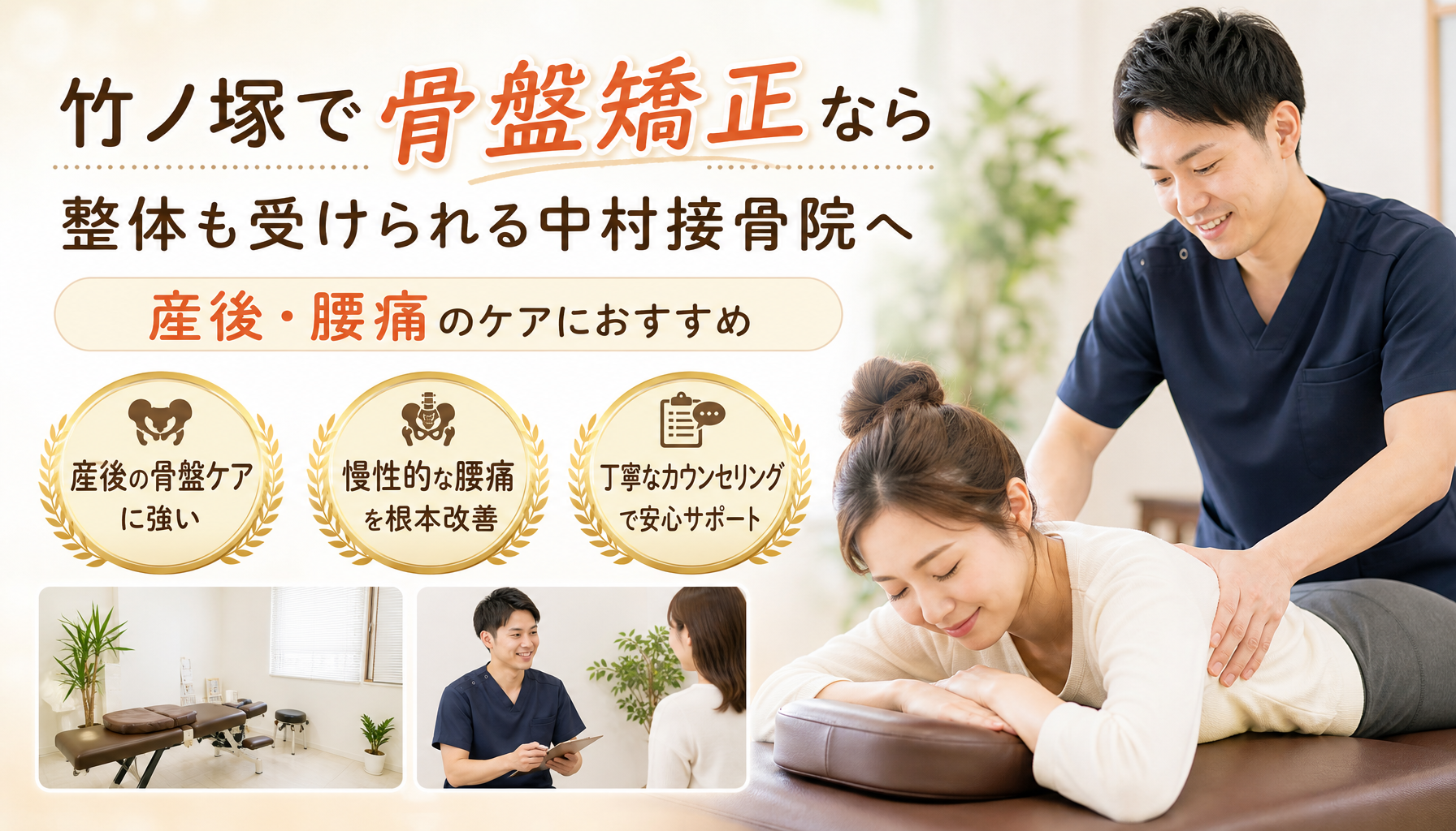 竹ノ塚で骨盤矯正なら整体も受けられる中村接骨院へ、産後・腰痛のケアにおすすめ