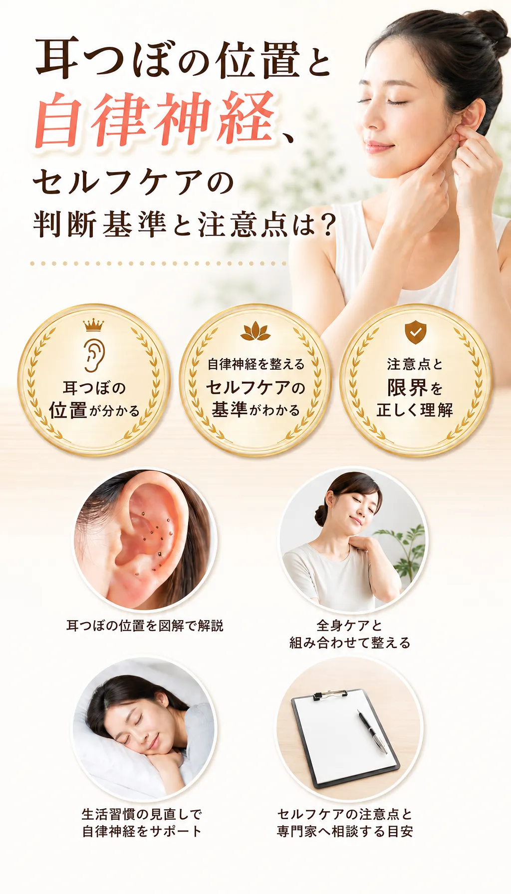 耳つぼと自律神経ケアを体全体から考えるイメージ