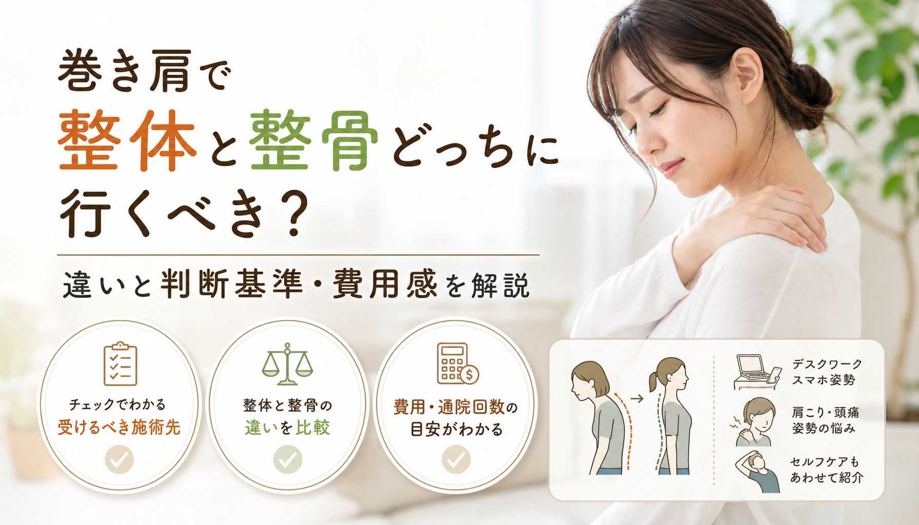 巻き肩で整体と整骨どっちに行くべき?違いと判断基準・費用感を解説