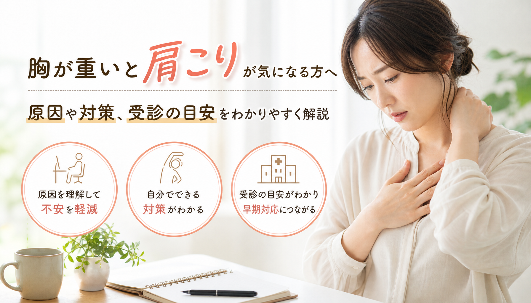 胸重いと肩こりが気になる方へ、原因や対策、受診の目安をわかりやすく解説