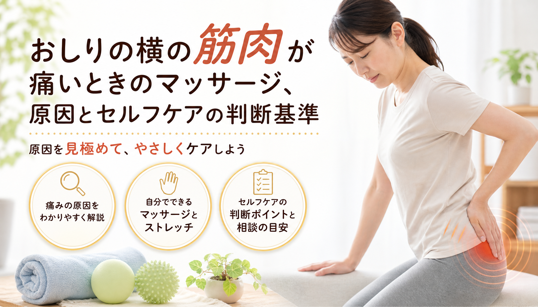 おしりの横の筋肉が痛いときのマッサージ、原因とセルフケアの判断基準