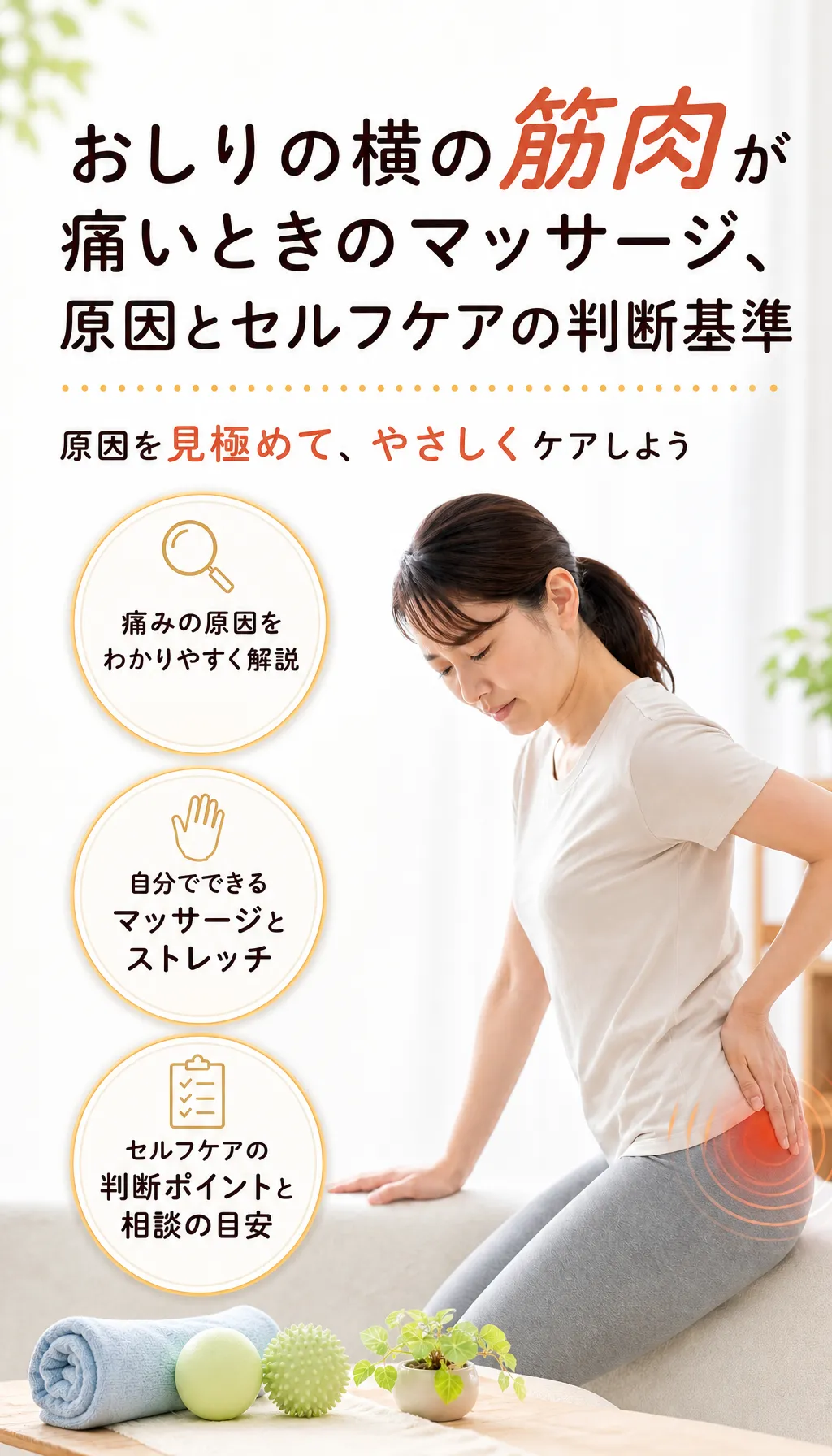 椅子に座っておしりの横の痛みを気にする日本人