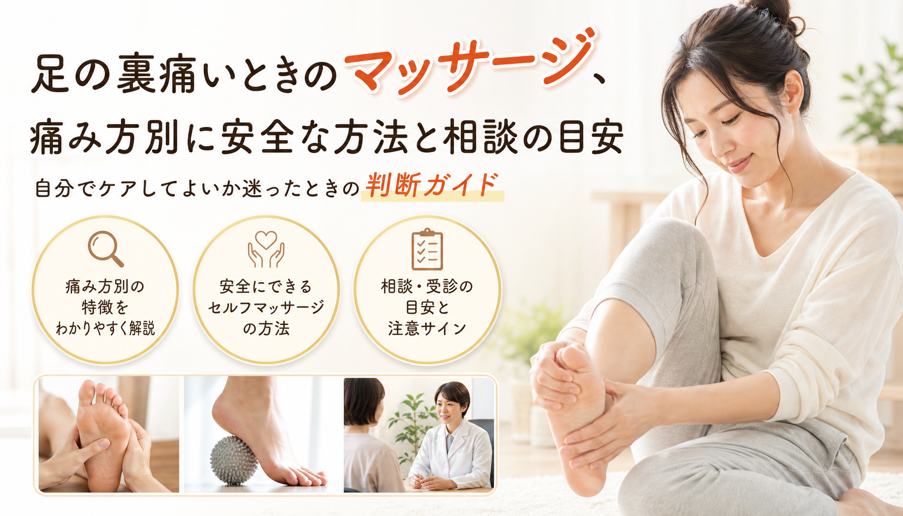 足の裏痛いときのマッサージ、痛み方別に安全な方法と相談の目安
