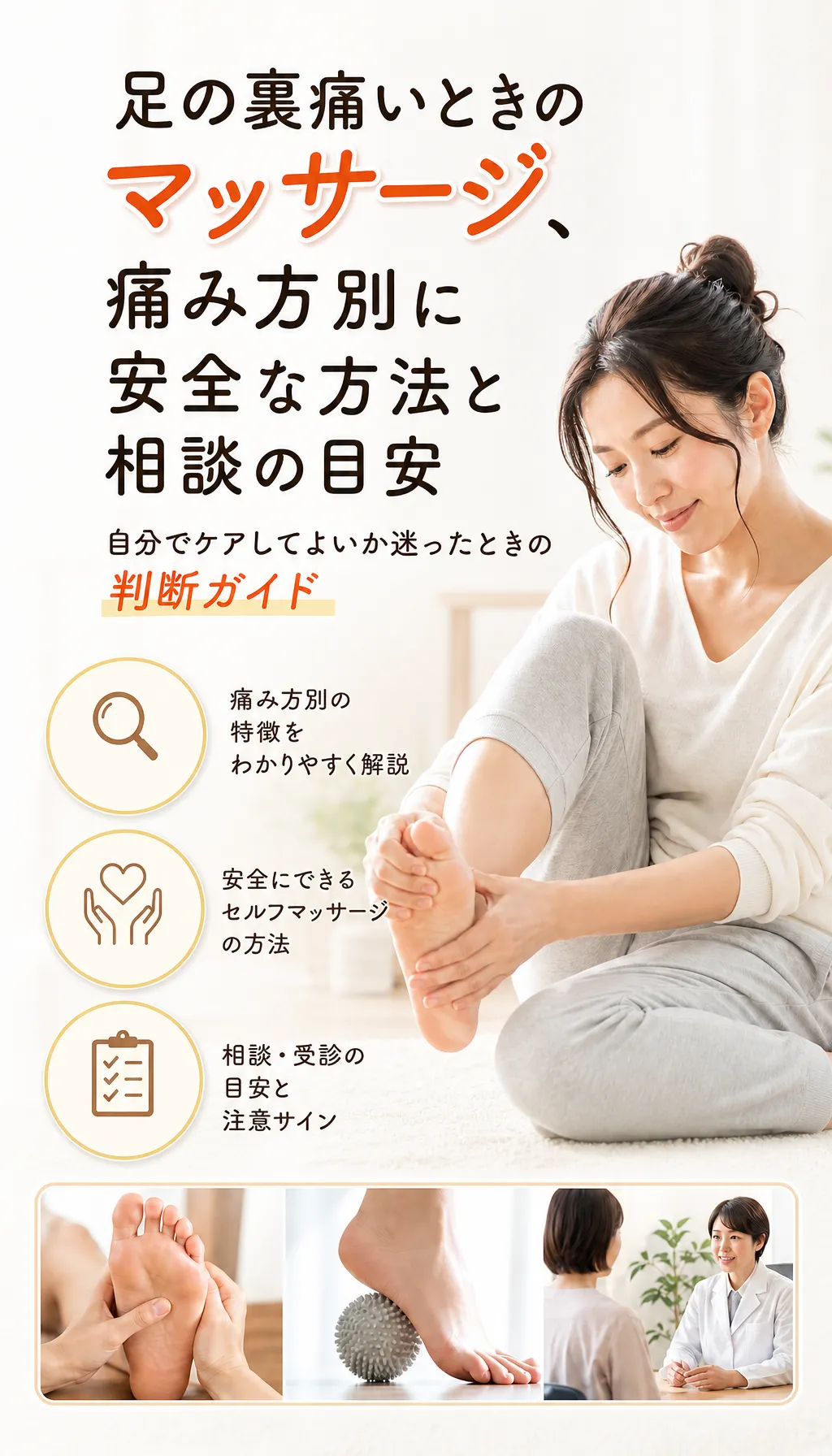足の裏が痛い人が優しくセルフマッサージしている様子