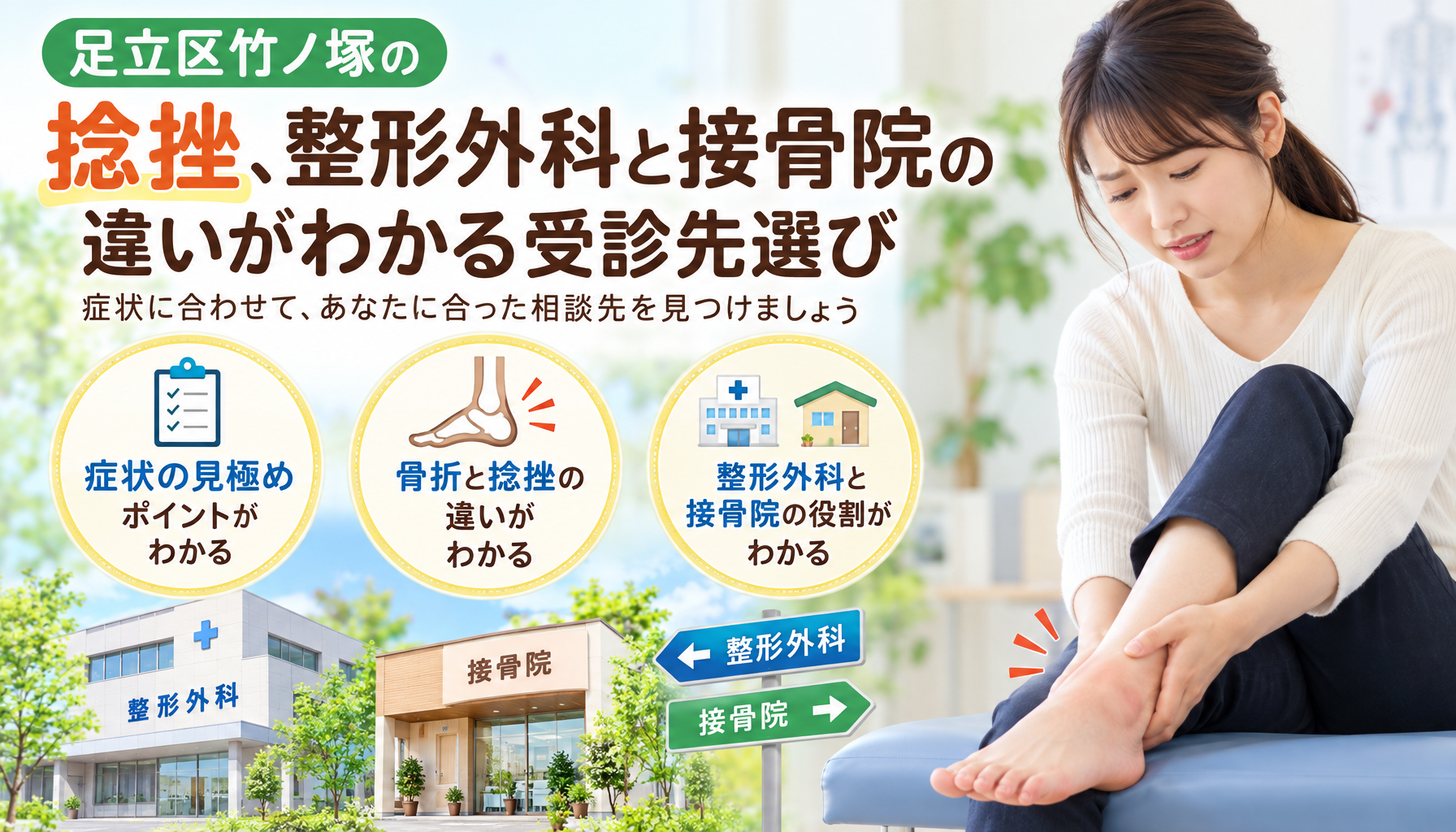 足立区竹ノ塚の捻挫、整形外科と接骨院の違いがわかる受診先選び